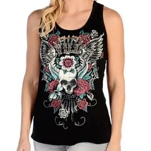 Devilish Black Lace Destroyed Biker Grunge Goth Racerback Tank